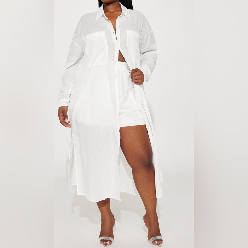 Fashion Nova White Two piece tunic short set